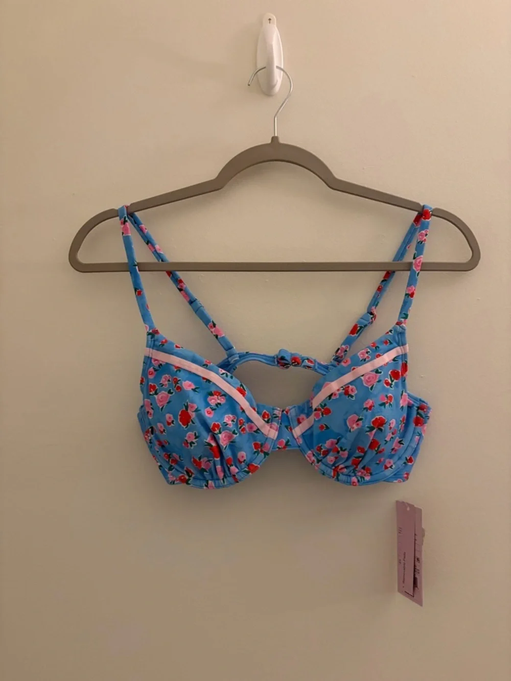 NWT BIKINI SET Blue Floral Underwire Bra with Pink Trim size s